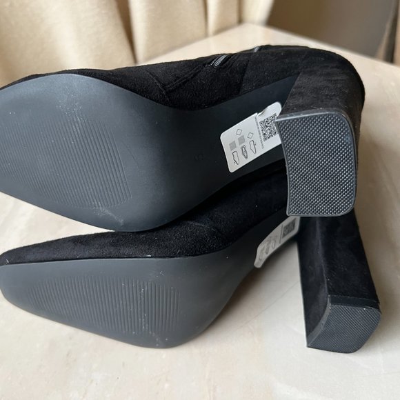ASOS DESIGN black faux suede boot women size 7 block heel zipper new - Picture 6 of 8